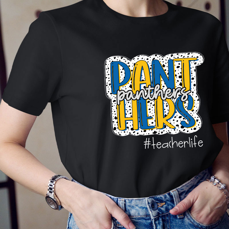 Personalized School Mascot Double Layer Design Leopard Print Teacher T-Shirt