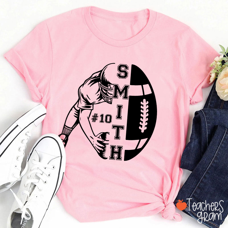 Personalized Name And Number Football Game Day Teacher T-Shirt