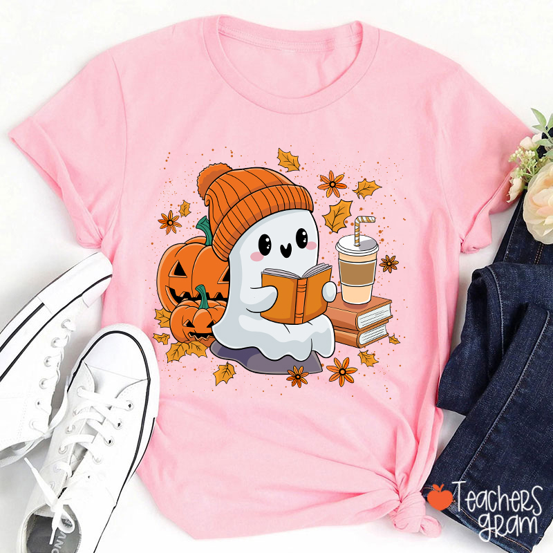Reading Ghost Pumpkin Halloween Teacher T-Shirt