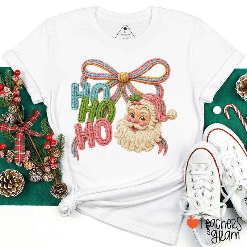 Faux Yarn Ho Ho Ho Merry Christmas Teacher T-shirt
