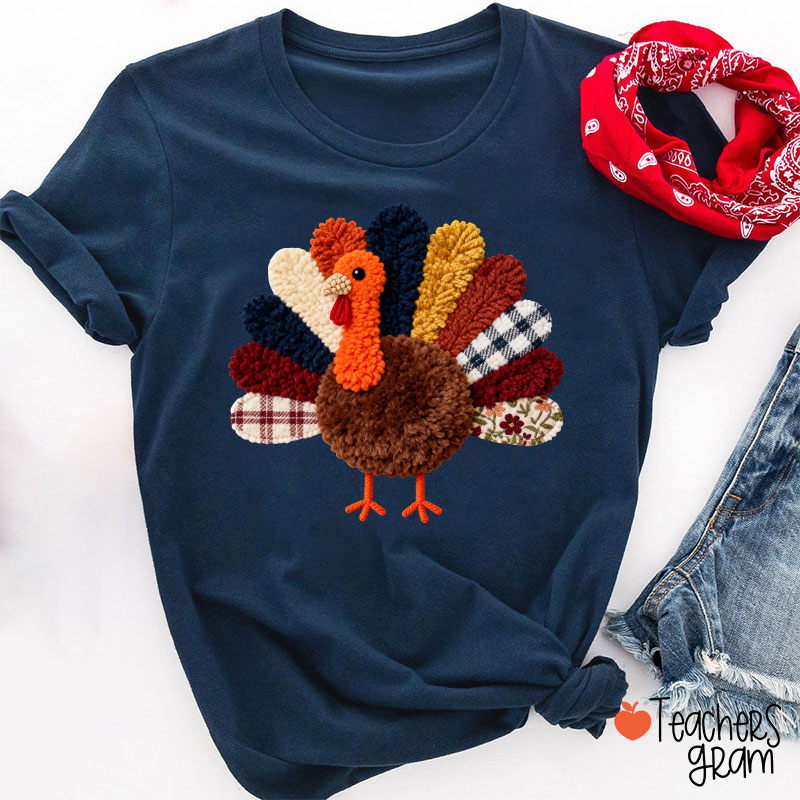 Faux Yarn Turkey Teacher T-shirt