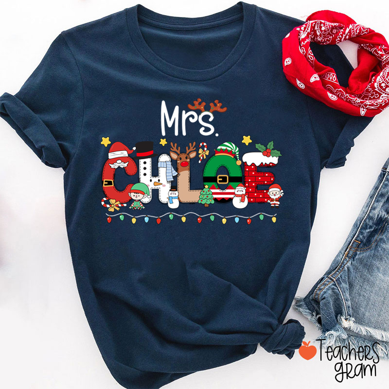 Personalized Name Christmas Lights Teacher T-Shirt