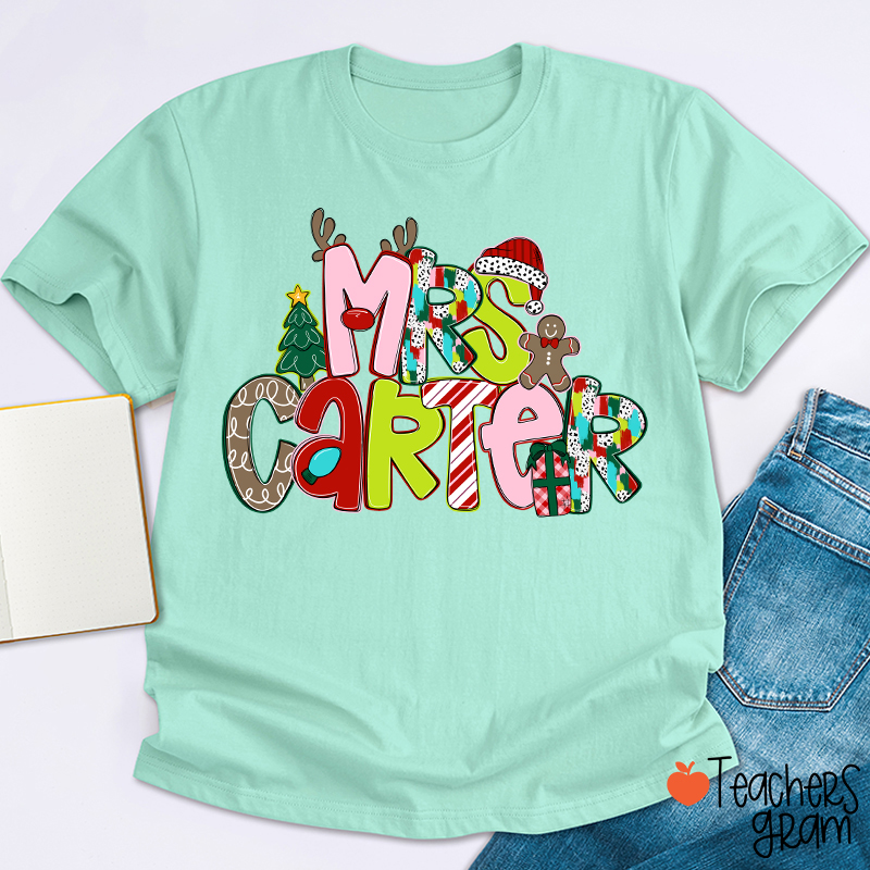 Personalized Name Merry Christmas Teacher T-Shirt