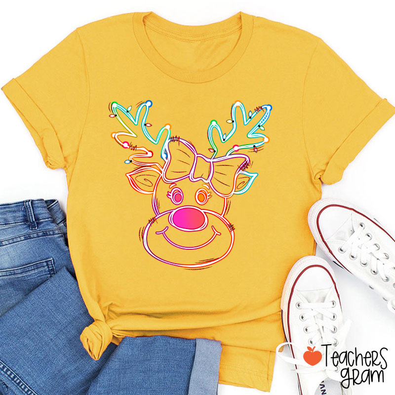 Reindeer Christmas Lights Teacher T-Shirt