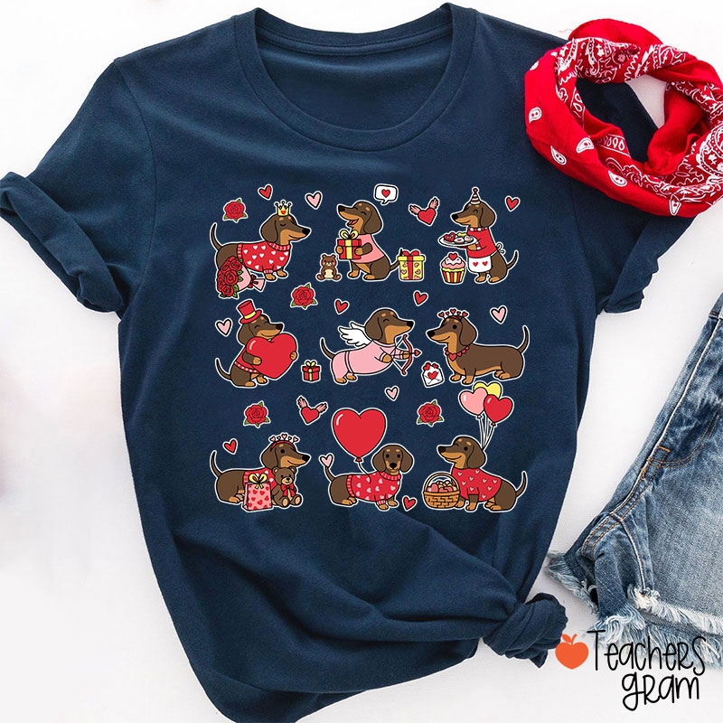 Dachshund Valentines Teacher T-Shirt