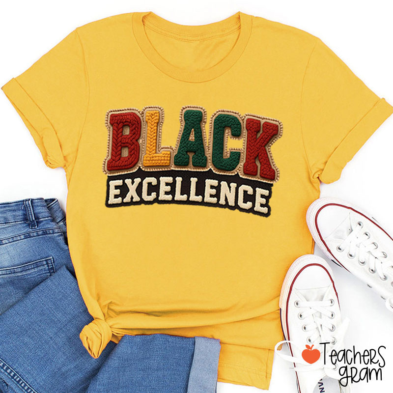 Faux Yarn Black Excellence Teacher T-Shirt