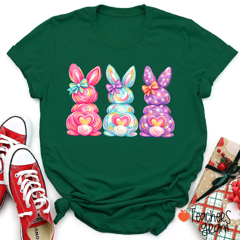 Bright Color Bunnies Easter Vibe Teacher T-Shirt