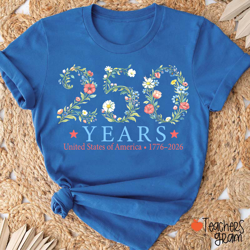 USA 250th Anniversary Floral Teacher T-Shirt