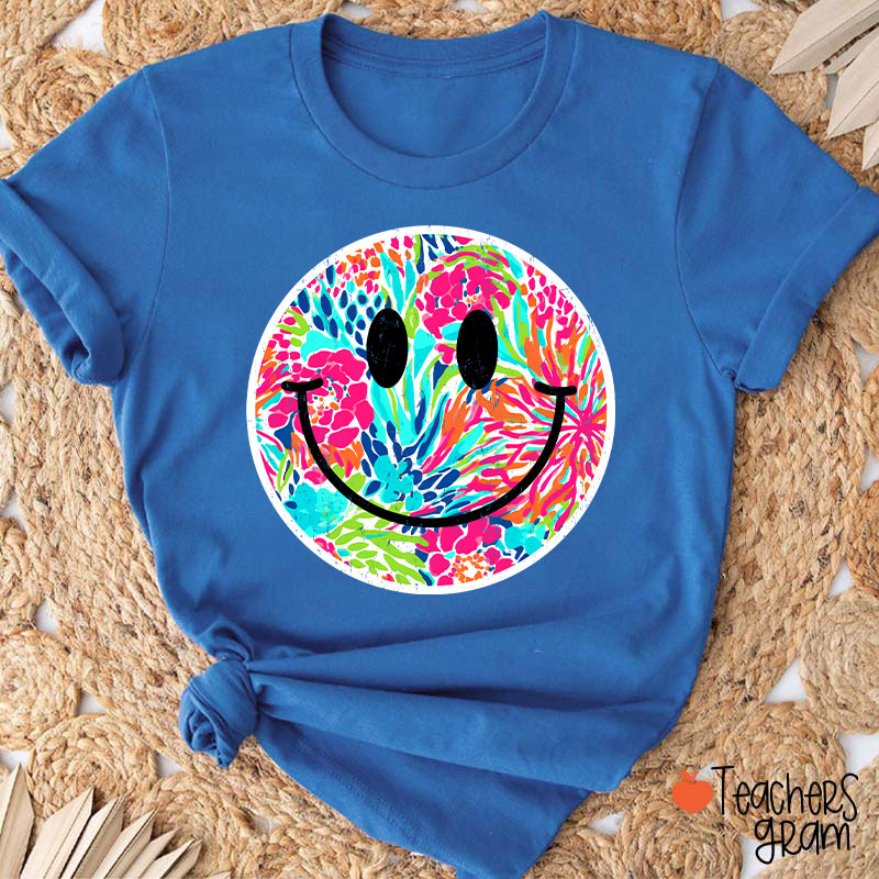 Smile Face Summer Floral Retro Beach Vibes Teacher T-Shirt