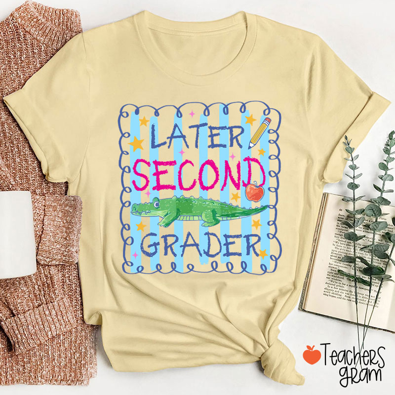Personalized Grade Preppy Striped Later Teacher T-Shirt