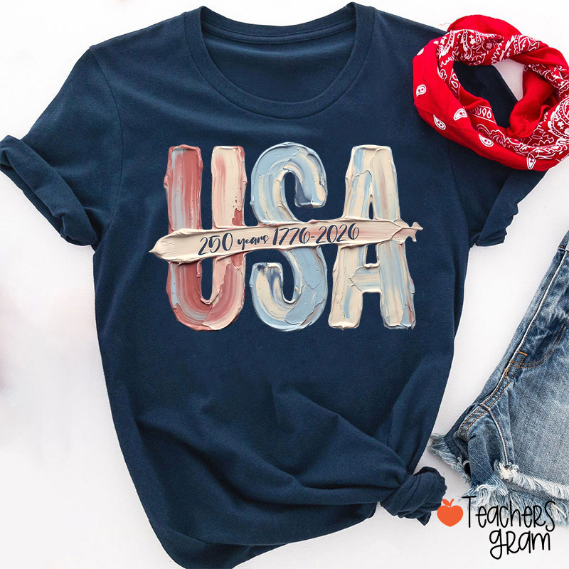 Watercolor USA 250 Years Teacher T-Shirt