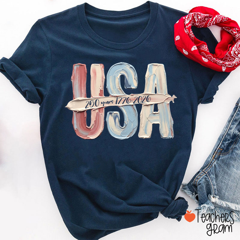 Watercolor USA 250 Years Teacher T-Shirt