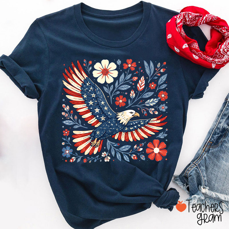 Patriotic Eagle Floral Teacher T-Shirt