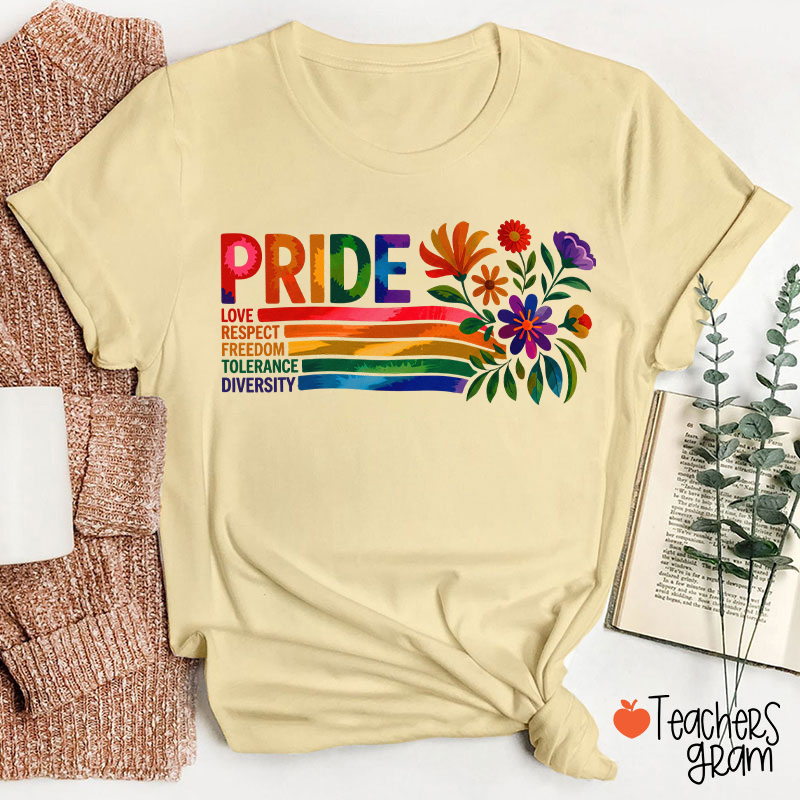 Pride Love Respect Freedom Tolerance Diversity Teacher T-Shirt