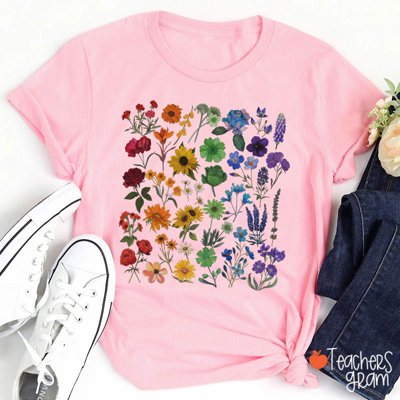 Rainbow Pride Color Wildflowers Teacher T-Shirt