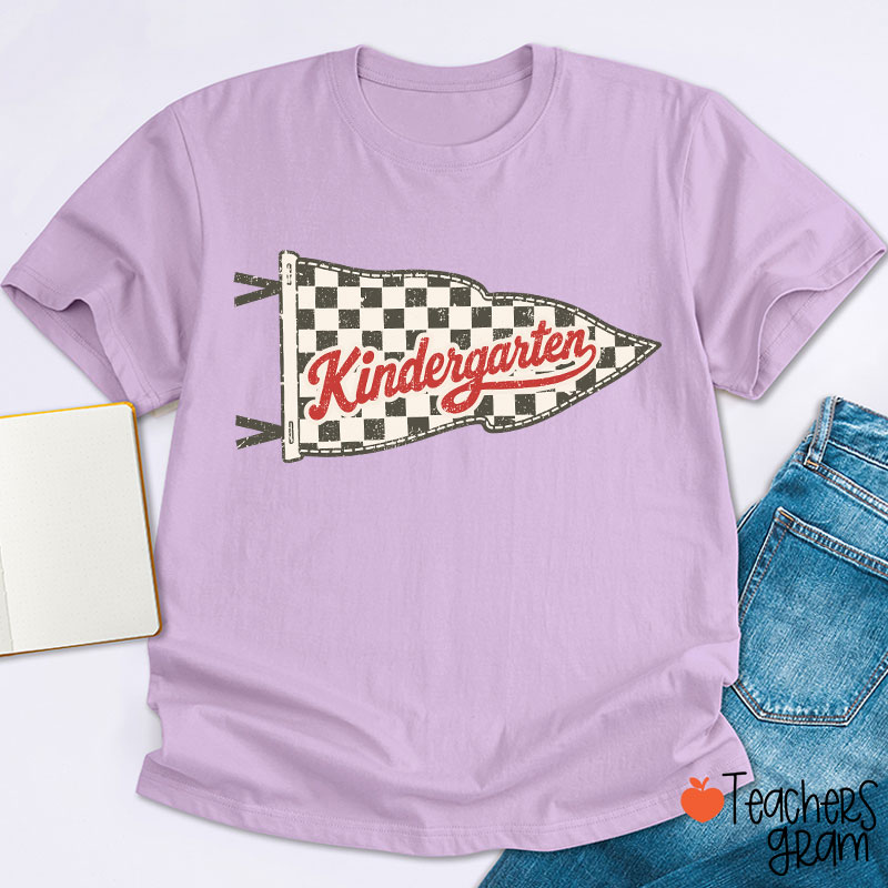 Personalized Grade Checkered Pennant Flag Vintage Retro Preschool Teacher T-Shirt