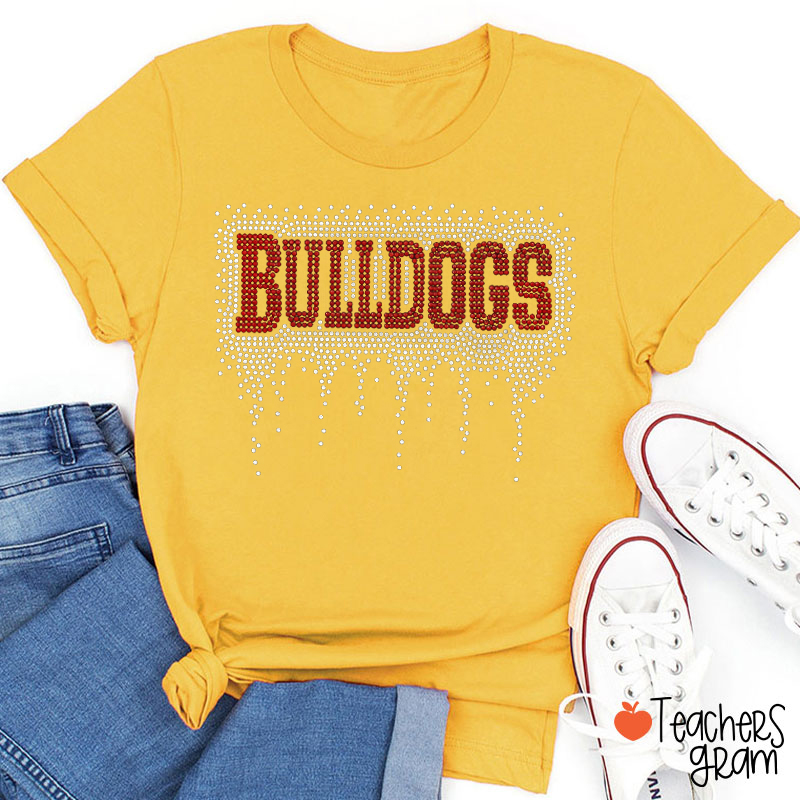 Personalized Mascot Drip Faux Rhinestone Teacher T-Shirt