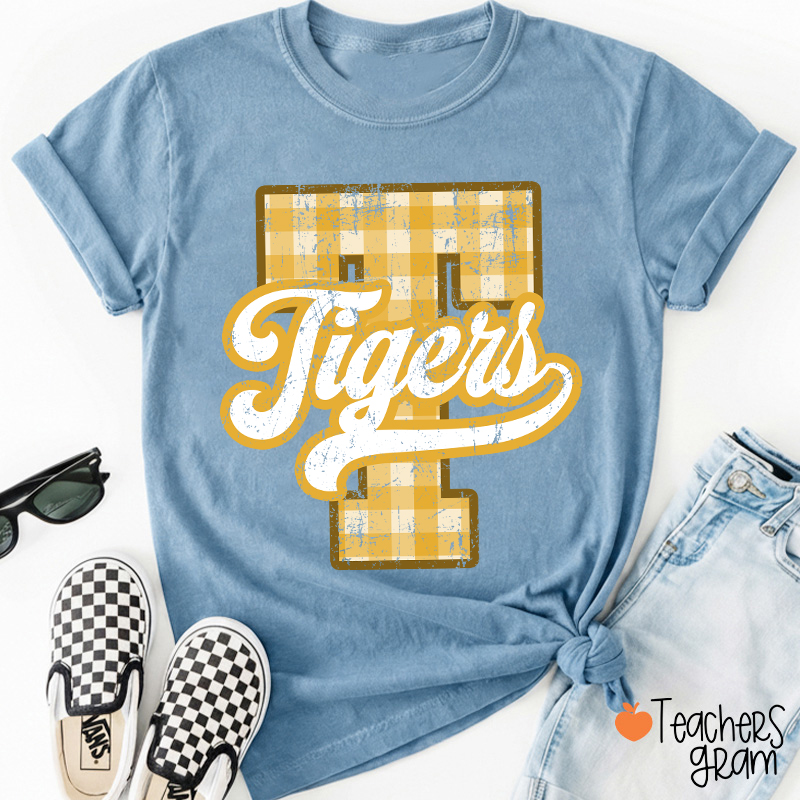 Personalized Mascot Sport Gingham Varsity Teacher T-Shirt