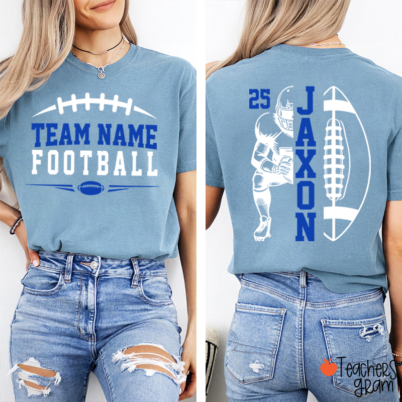 Personalized Team Name Football Season Game Day Teacher Two Sided T-Shirt