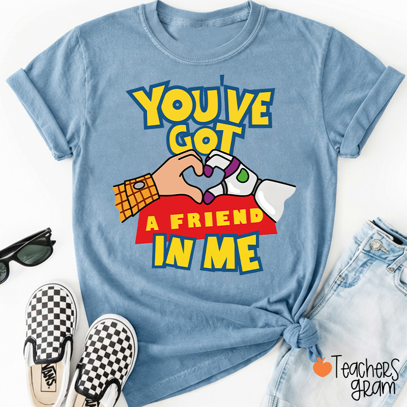 You've Got A Friend In Me Cartoon Cowboy Astronaut Hand Heart Friendship Teacher T-Shirt