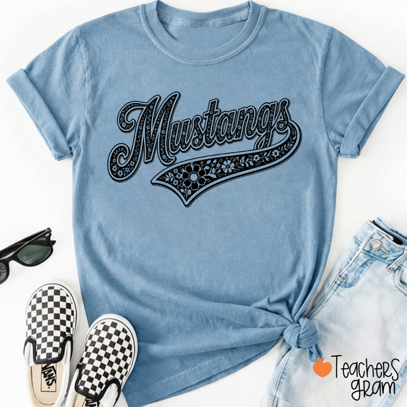 Personalized Mascot Floral Script Teacher T-Shirt