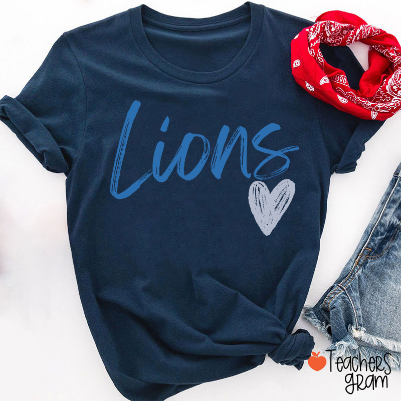 Personalized Mascot Sport Handwritten Heart Teacher T‑Shirt