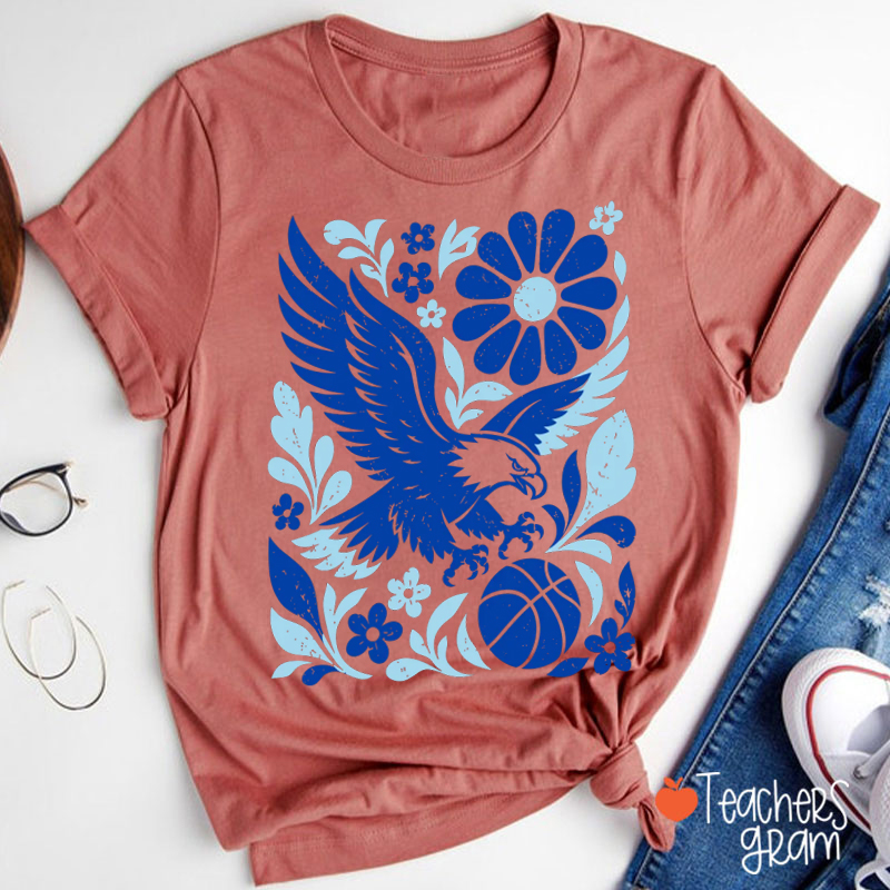 Personalized Mascot Floral Football Vintage Graphic Teacher T‑Shirt