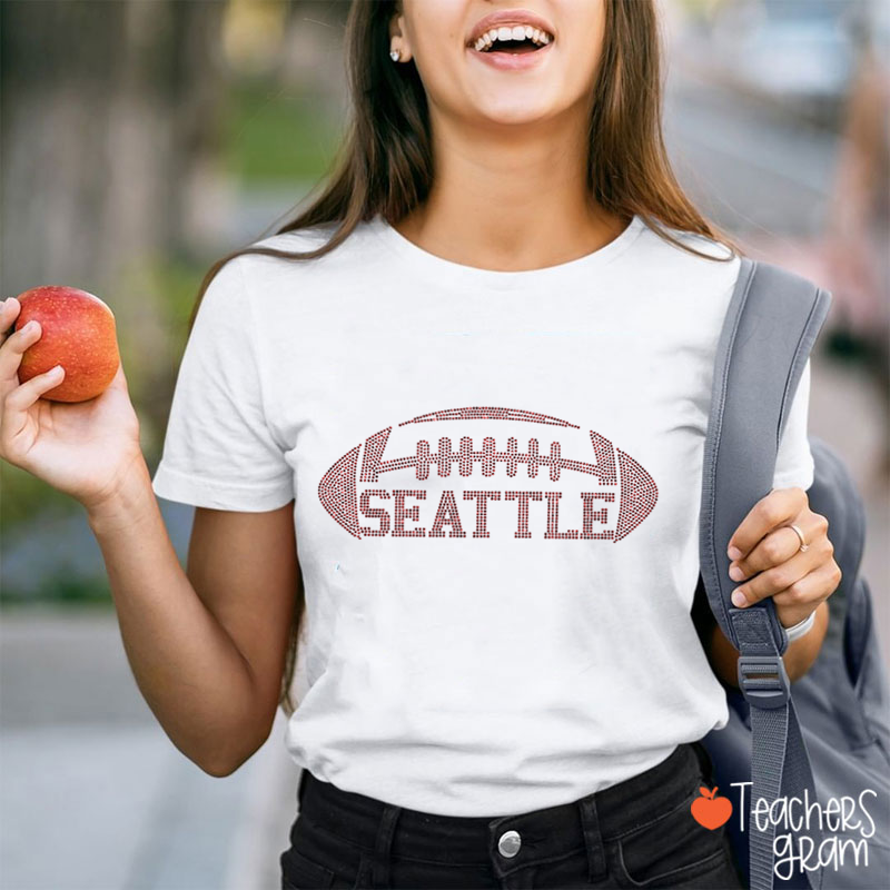 Personalized Color Text Football Sparkling Teacher T‑Shirt