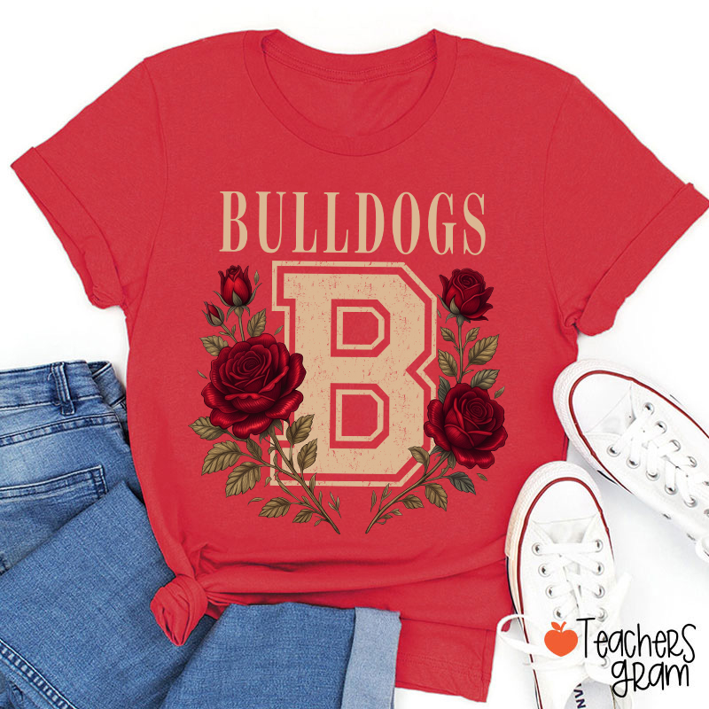 Personalized Mascot Sport Floral Initial Letter Teacher T‑Shirt