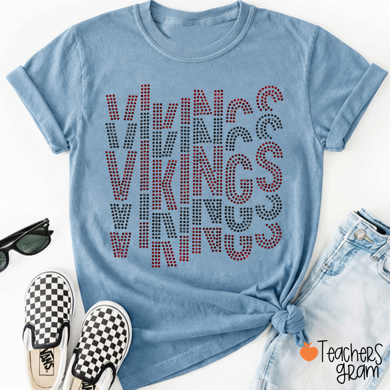 Personalized Mascot Glitter Stacked Text Sports Teacher T‑Shirt