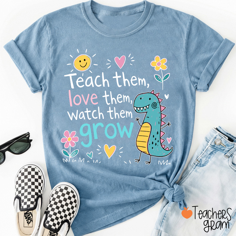 Cute Dinosaur Flower Quote Graphic Teacher T-Shirt