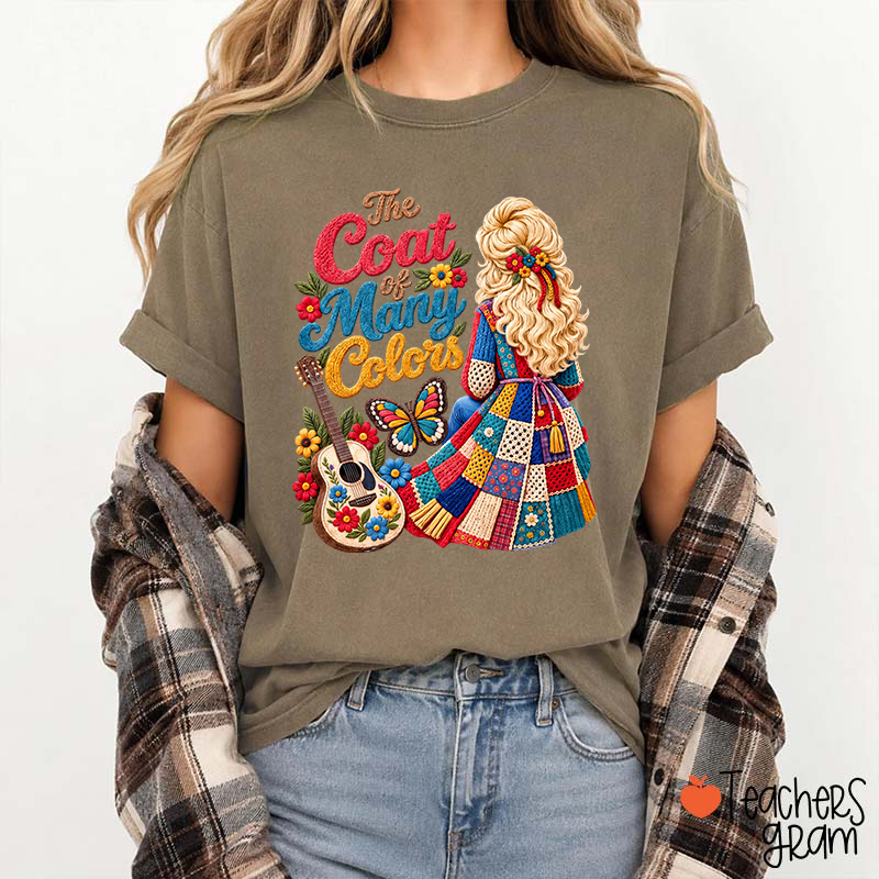 The Coat Of Many Colors Dolly Floral Guitar Teacher T-Shirt