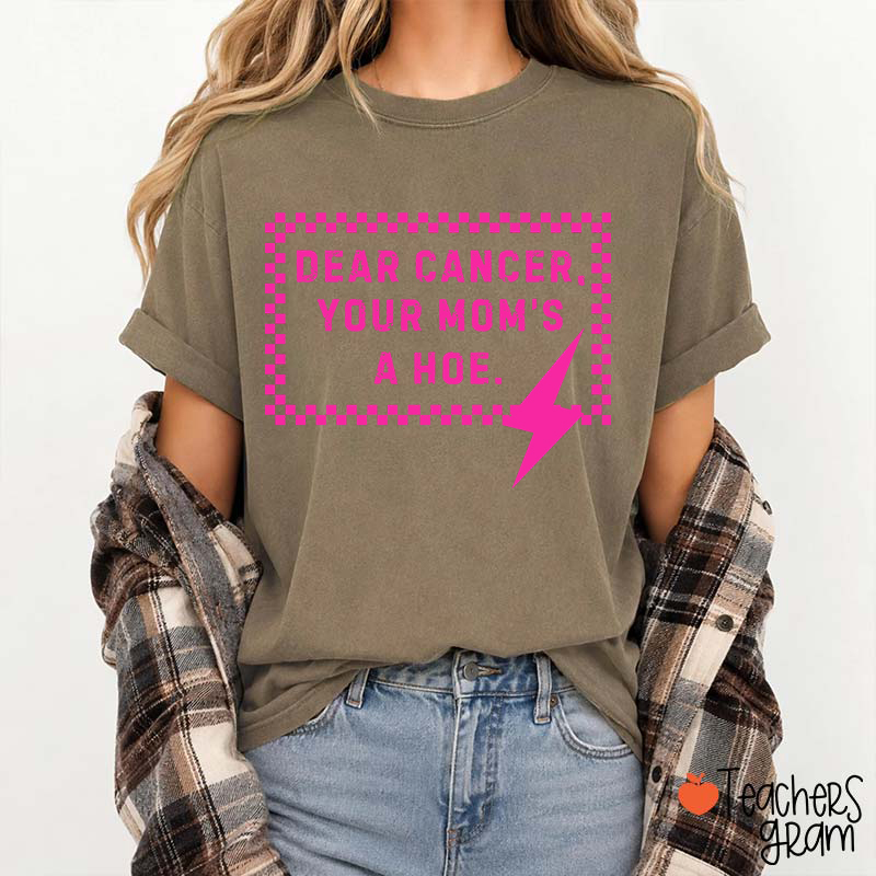 Funny Anti‑Cancer Quote Pink Checker Lightning Bolt Teacher T-Shirt