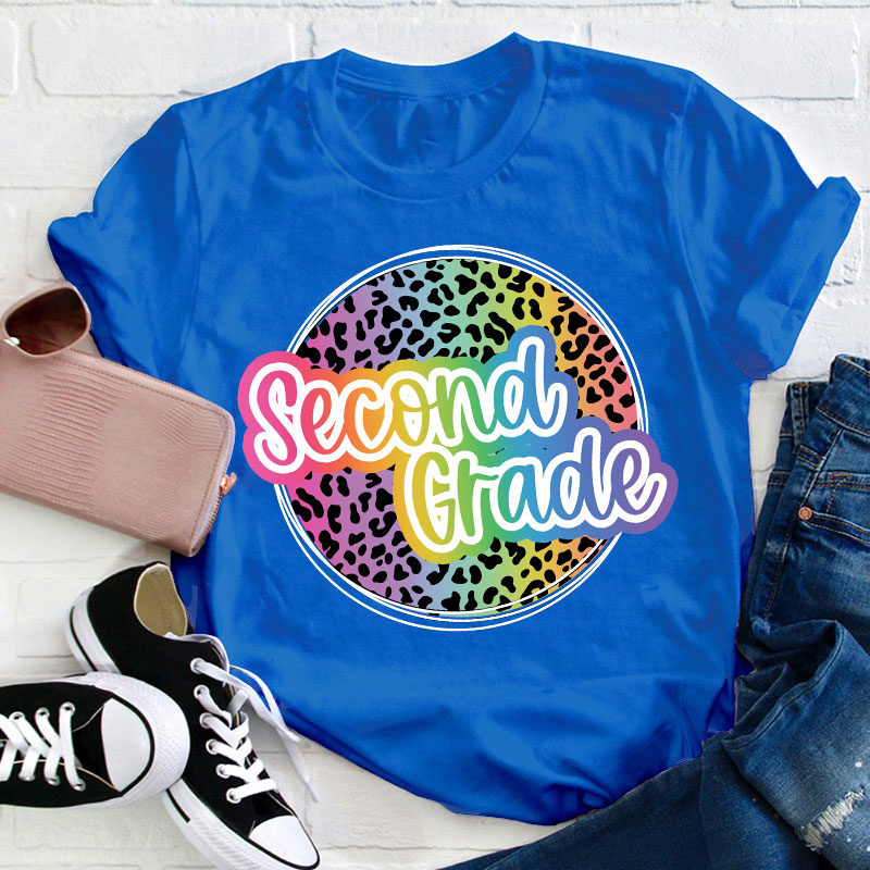 Personalized Text Gradient Leopard Print Teacher T-Shirt