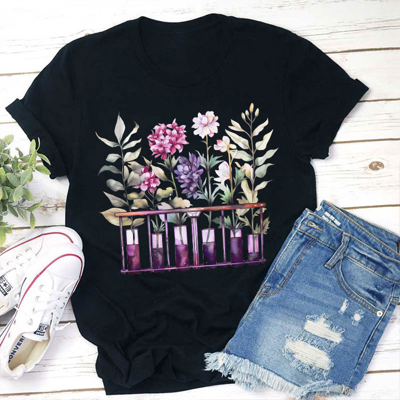 Chemistry Lab Science Flower Teacher T-Shirt