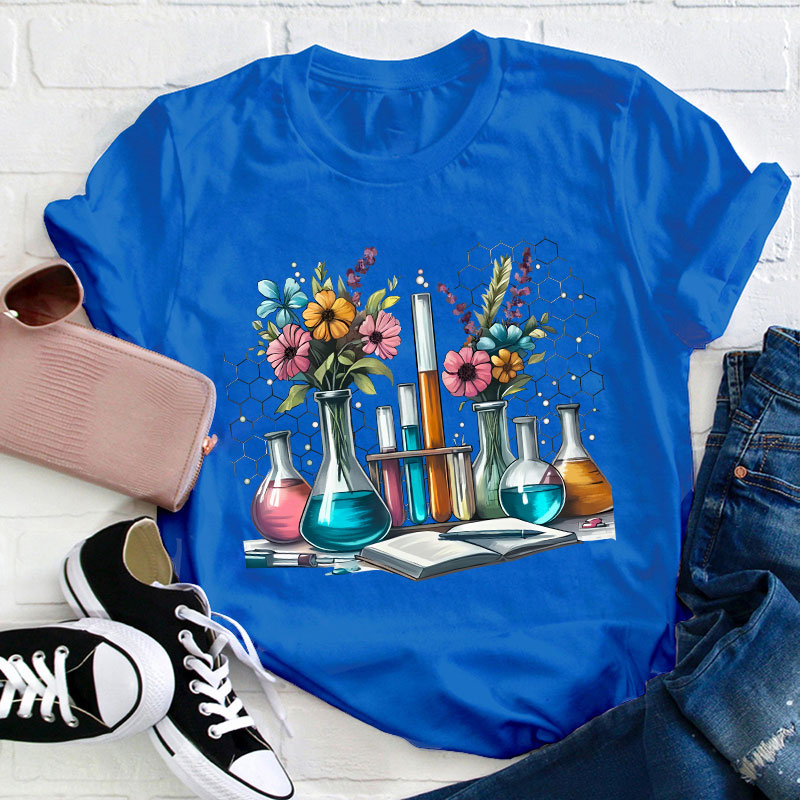 Floral Beakers Science Teacher T-Shirt