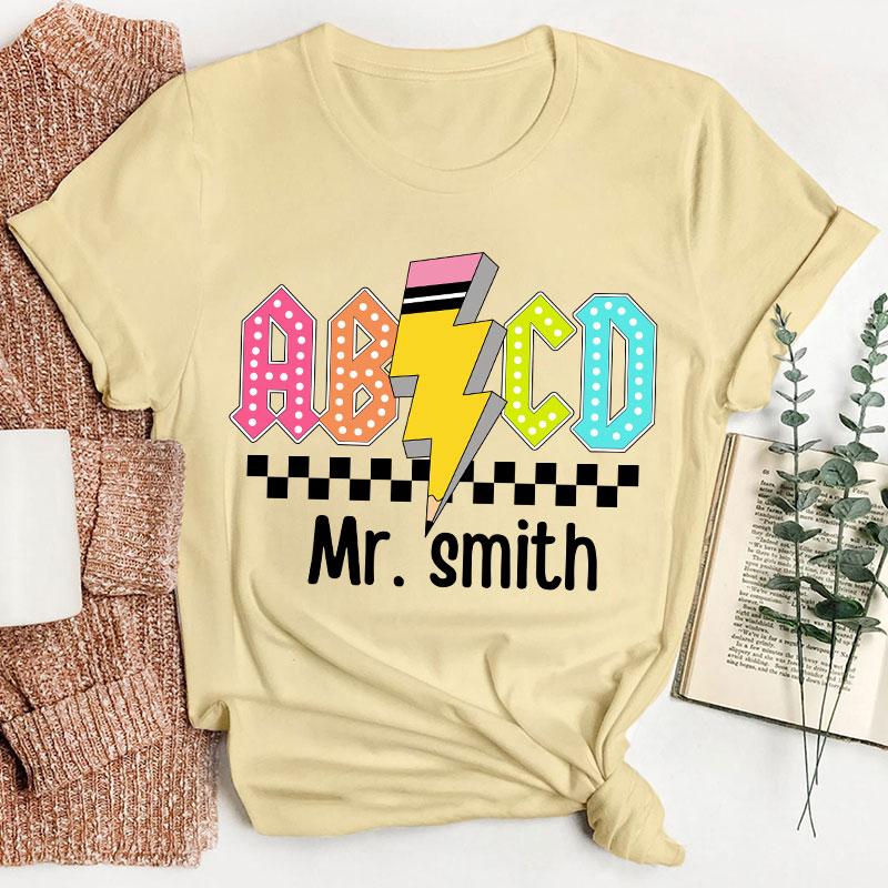 Personalized Teacher's Name Lightning Pencil Icon Teacher T-Shirt