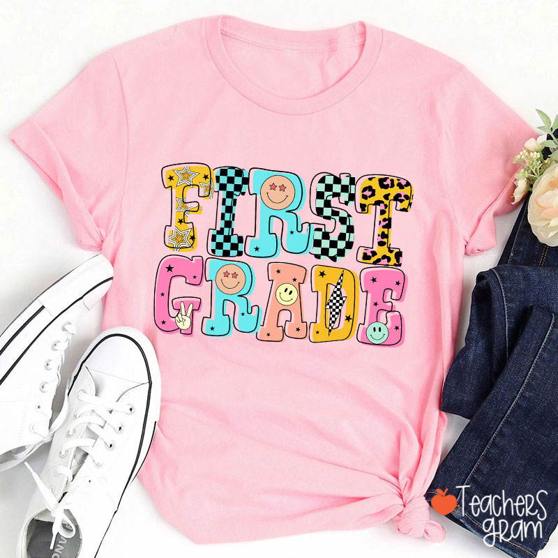 Personalized Letter Doodle Grade Teacher T-Shirt