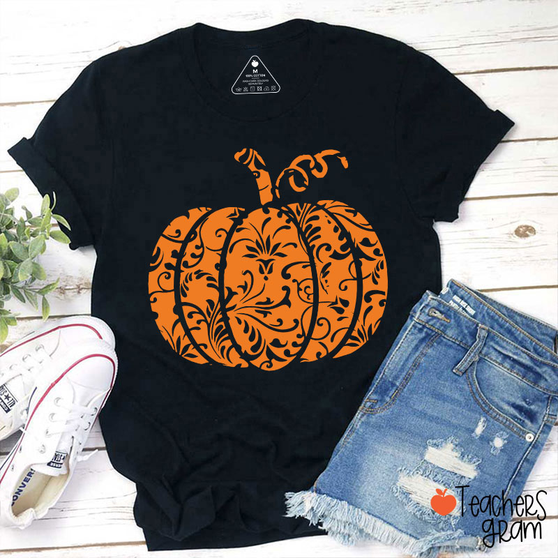 Floral Pumpkin Teacher T-Shirt