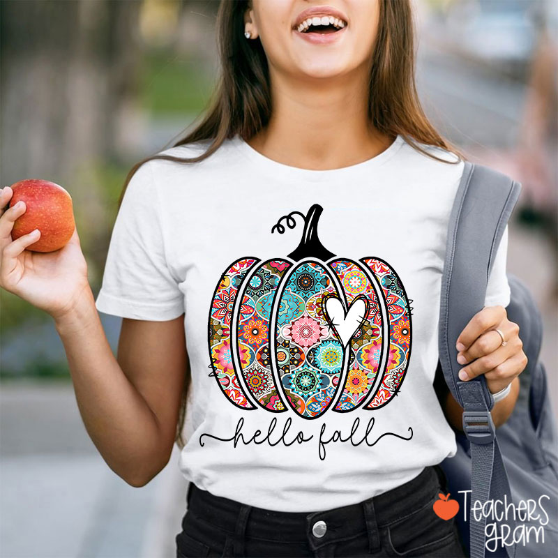 Personalized Text Flowers Pumpkin Fall Teacher T-Shirt