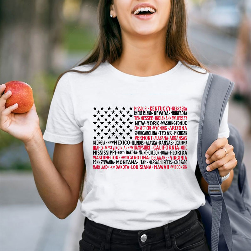 Vintage American Flag 4th Of July Teacher T-Shirt