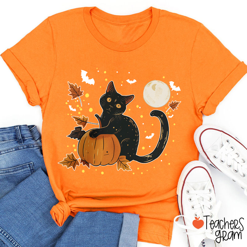 Black Cat Full Moon Teacher T-Shirt