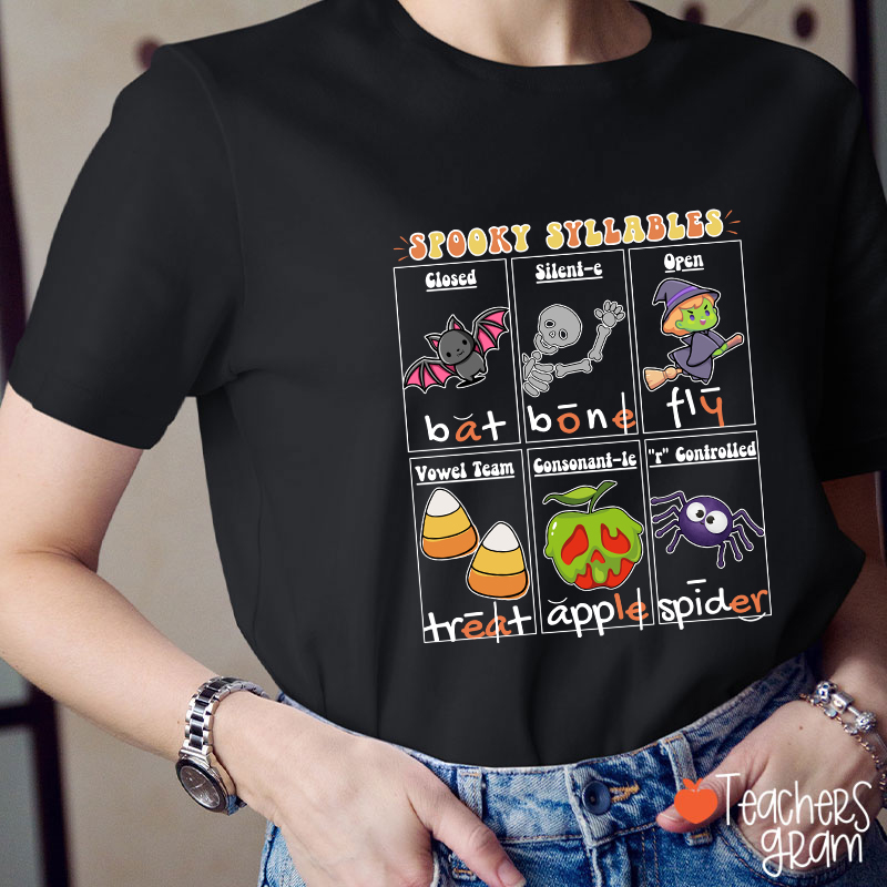Halloween Reading Spooky Syllables Teacher T-Shirt