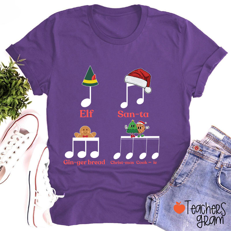 Elf Santa Music Note Teacher T-Shirt
