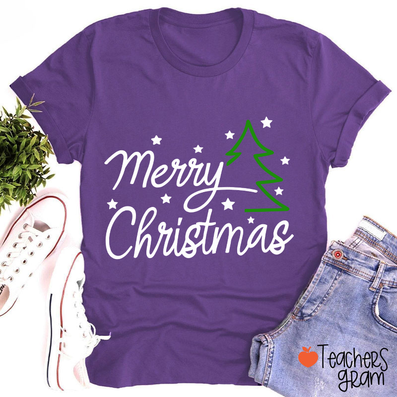 Merry Christmas Snow Tree Teacher T-Shirt