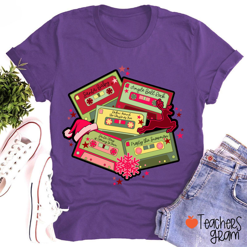 Christmas Music Cassette Tapes Teacher T-Shirt