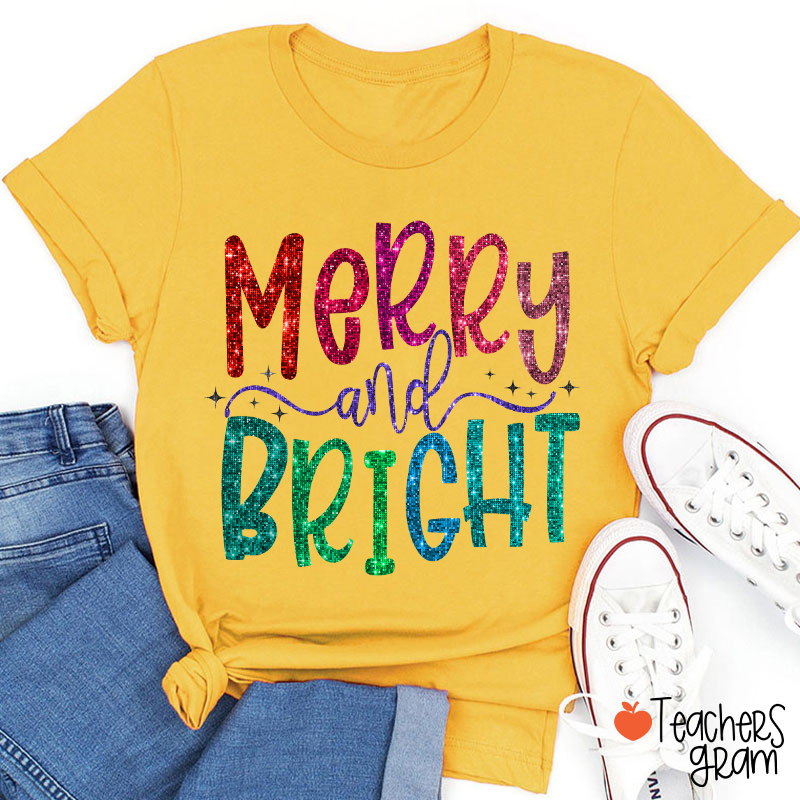 Colorful Merry And Bright Teacher T-Shirt