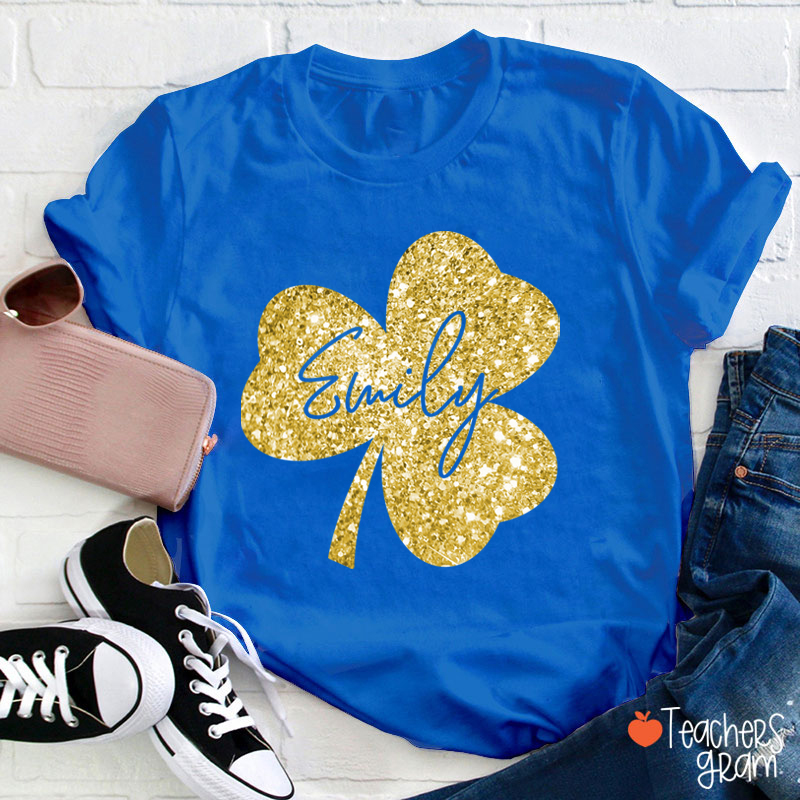 Personalized Clover Glitter Teacher T-Shirt