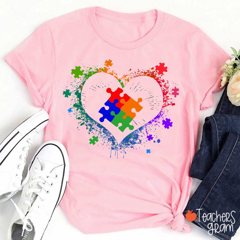 Autism Awareness Love Heart Teacher T-Shirt