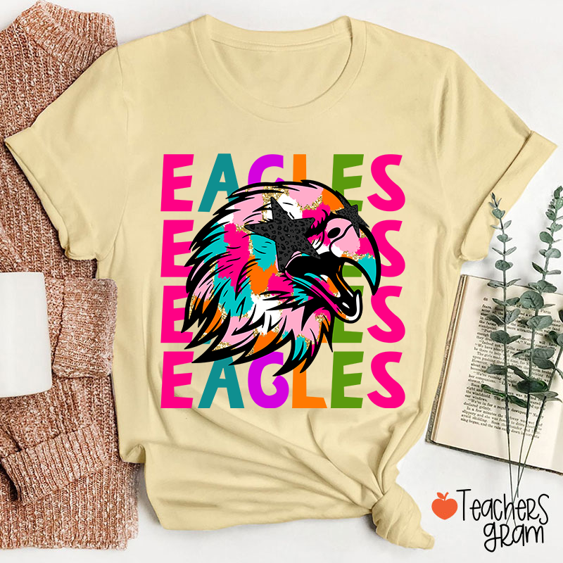 Personalized Mascot Colorful Leopard Print Star Eyes Teacher T-Shirt